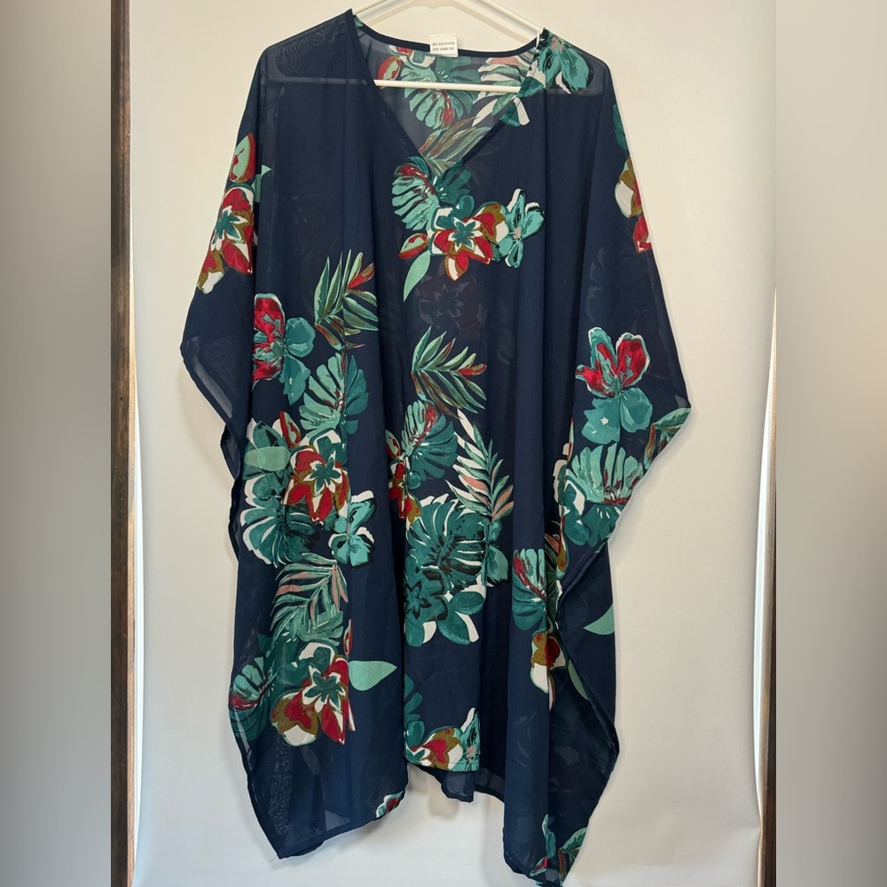 Navy Blue Floral Print Cover Up